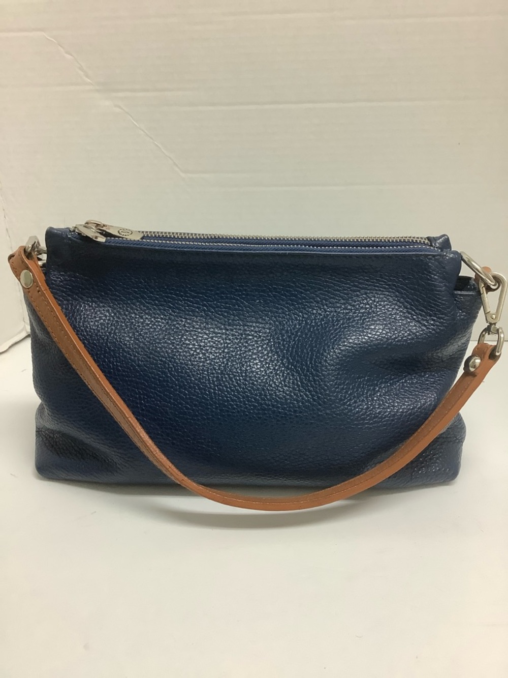 VALENTINA pebbled Leather small slouch bag in pretty Marine Blue.